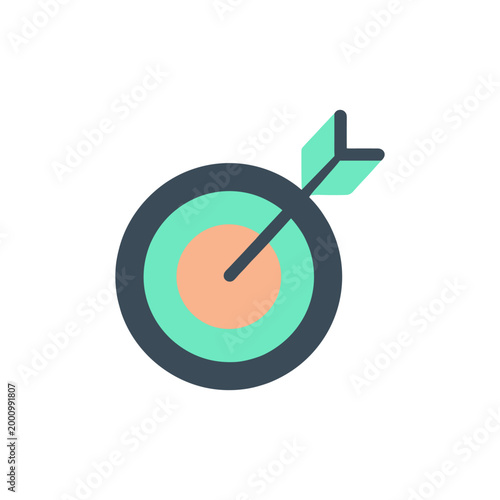 Green and gray target icon with arrow piercing the center symbolizing focus and precision