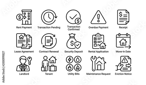 Rental and payment icons showing tenancy processes in grid