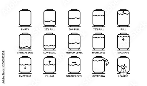Tank level and status icons showing fill states on white