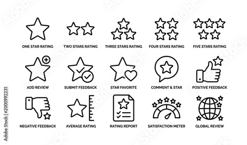 Star rating and feedback icons arranged on white background