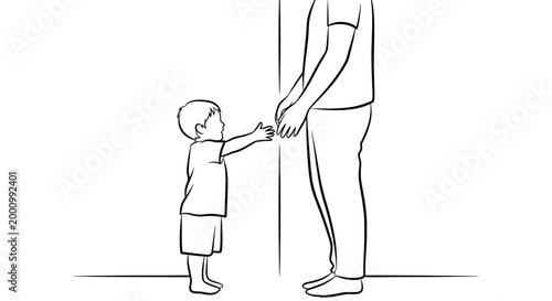 A small child reaching out to an adult for connection.