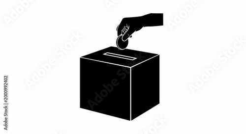 Black silhouette icon of a hand inserting a ballot into a voting box.