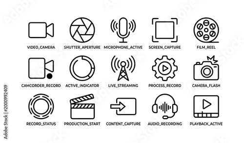 Media recording icons showing capture and playback functions on white
