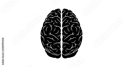 Minimalist black silhouette of a human brain top view icon.
