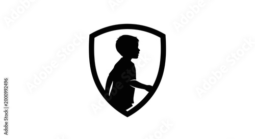 Silhouette of a young child inside a protective shield emblem.