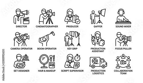 Film crew role icons displayed in organized grid layout
