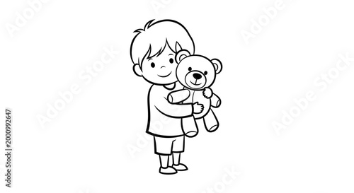 A Cute Little Boy Hugging His Favorite Teddy Bear Illustration.