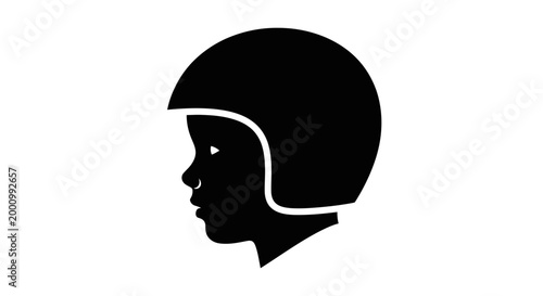 Minimalist silhouette icon of a child wearing a safety helmet.