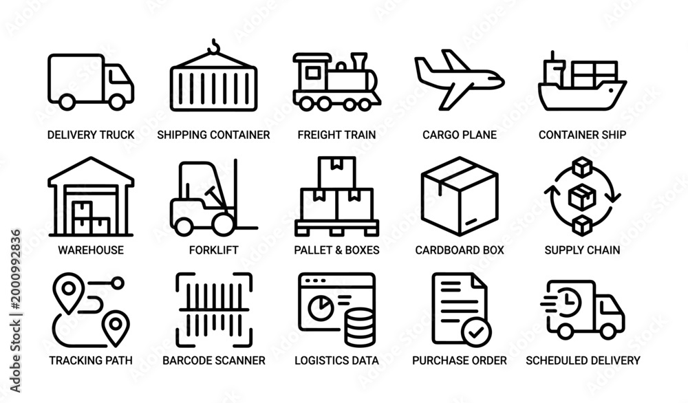 Fototapeta premium Logistics and transport icons representing cargo and delivery