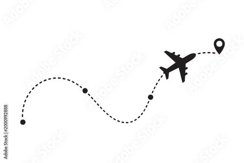 Airplane Flight Route Map with Waypoints and Destination Concept
