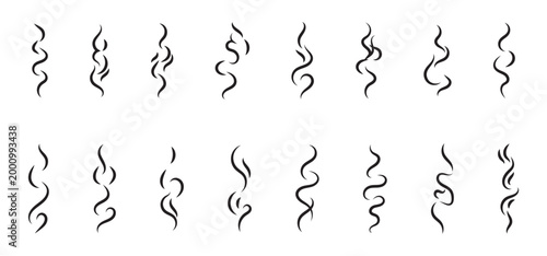 Various black steam and smoke icons set isolated on white background