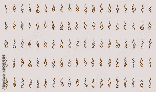 Smoke steam of coffee with smell line icon set. Hand drawn scent stream and wavy aroma doodle lines. Sketch hot vapor steam with smell and cooking fragrance.