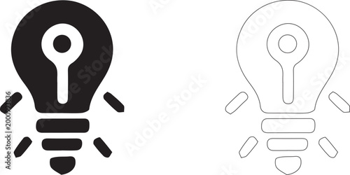 Black and White Light Bulb Idea Icon Set Vector Illustration