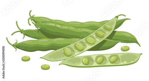 A collection of fresh green broad beans in their pods, with some split open to reveal the plump, pale green beans inside, representing a healthy and nutritious legume.