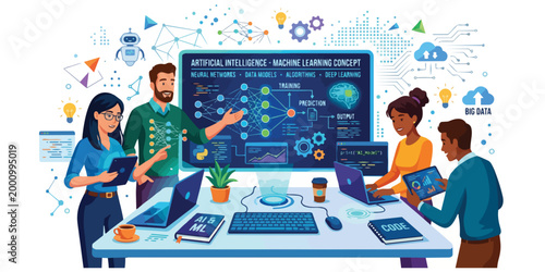 Business team creating artificial intelligence-Machine learning and artificial intelligence concept
