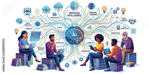 Lines connected to thinkers, symbolizing the meaning of artificial intelligence.
