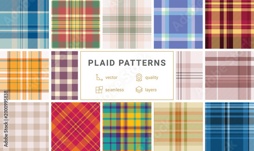 Seamless plaid pattern set of classic tartan checks for textile background
