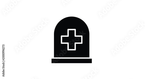 gravestone with cross icon black silhouette on white background high quality professional detailed modern elegant stylish clean crisp vibrant colorful