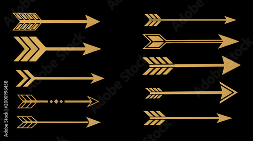 Photos Golden arrow collection a variety of arrowhead designs on black background