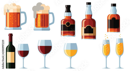 Assorted drinks and beverages vector icons Vector
