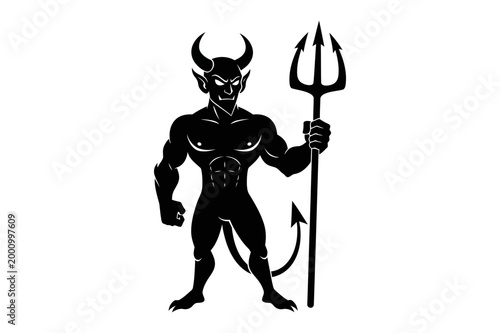 Black devil icon with trident
