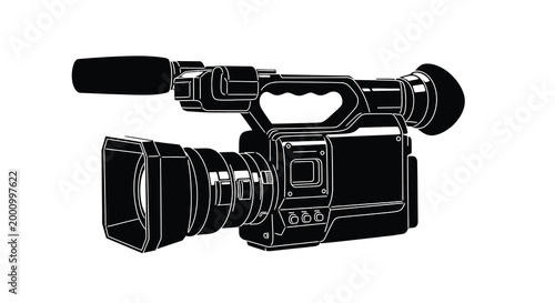 video camera silhouette black and white isolated on white background high quality professional detailed modern elegant stylish clean crisp vibrant