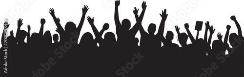 Black music fan crowd silhouette - cartoon people cheering at rock concert
