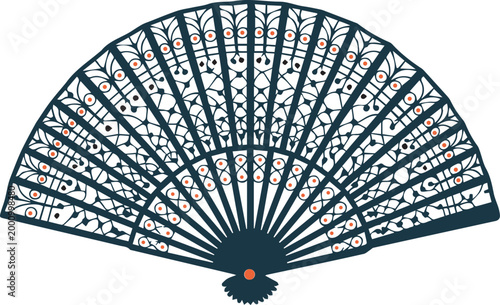 Ornate Vintage Hand Fan Vector Illustration with Intricate Filigree Pattern
