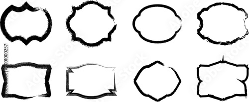 Collection of eight hand drawn black frame shapes for design elements