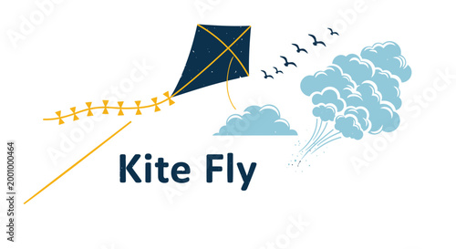 Kite flying, kite icon, flying kite, yellow kite string