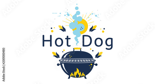 Hot dog grill icon, barbecue logo, food vector, grill emblem
