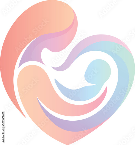 Abstract Mother and Child Love Illustration, Modern Maternal Bond, Motherhood Care Symbol