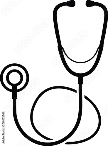 Black stethoscope with coiled tubing and circular earpieces medical