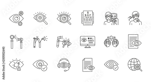 Optometry and ophthalmology icons a comprehensive collection for vision care and eye health