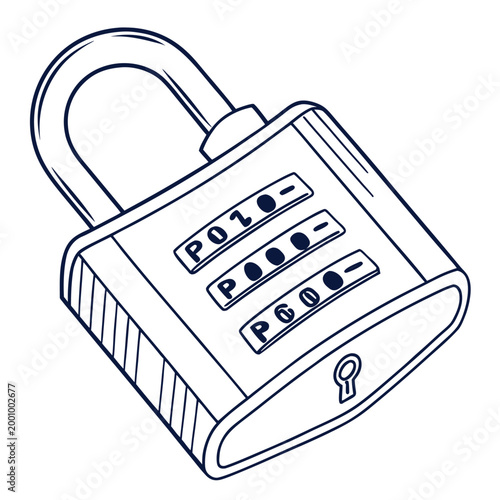 Password Protected Padlock Vector Illustration with Combination Code Secure Access Line Art Icon