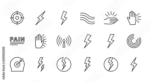 Collection of black line icons representing pain signals and sensory experiences