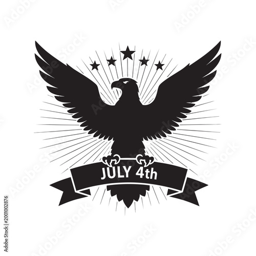 Patriotic july 4th independence day eagle silhouette with stars and banner illustration
