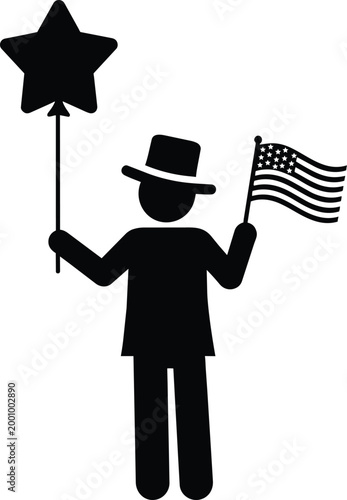Person holding american flag and star on stick