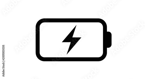 Black and white battery icon with lightning bolt indicating charging or high power