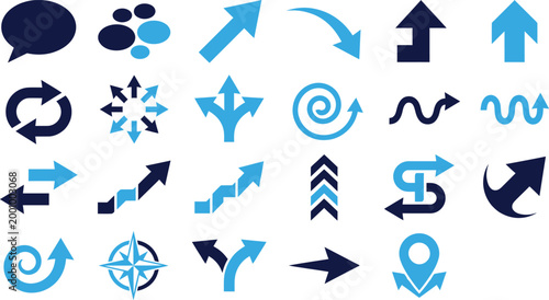 Arrow and direction icons set showing movement progress and navigation symbols.