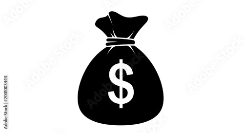 Black silhouette of a money bag with a dollar sign icon on a white background
