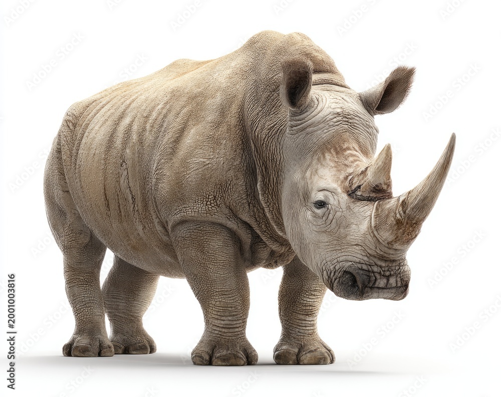 Fototapeta premium White rhinoceros, full shot, against white background