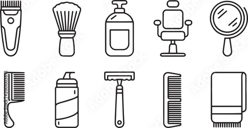 Barber shop tools line art vector illustration for haircuts grooming services