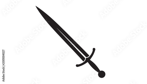 Sword icon with black silhouette and white highlight lines, isolated on clean white background for weapon branding