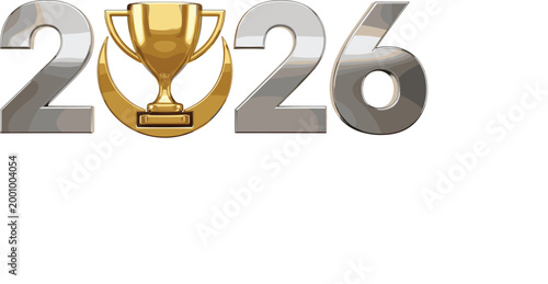 2026 New Year Numbers with Golden Trophy Winner Achievement Celebration Metallic Vector Illustration Design