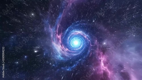 Wormhole travel through cosmic nebula and star field