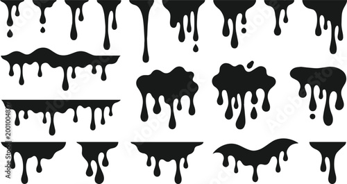 Abstract black dripping paint splatters vector art for design and creative projects