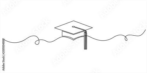 Graduation hat. Continuous one line drawing of graduate cap with academic achievement vector illustration. line art modern graphic design. Hand drawn graphic concept for education Graduation cap icon 