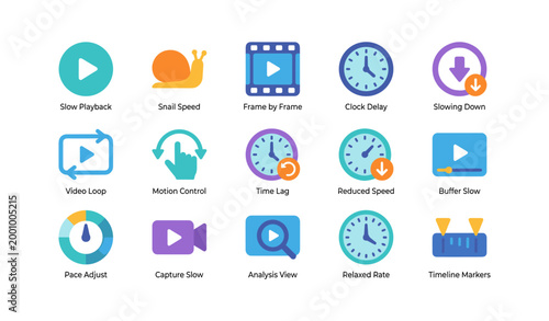 Slow playback and time control icons for video editing