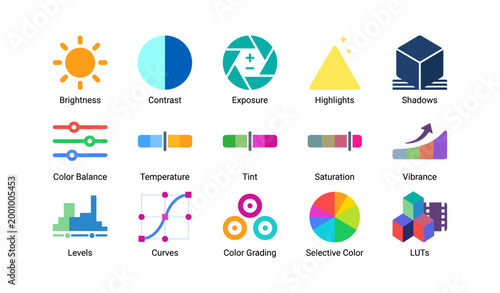 Adjustment icons showing common controls on white background
